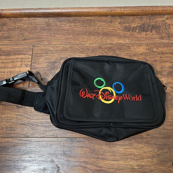 Walt Disney World Vintage Sling Bag Black Embroidered Hip Fanny Pack Mickey Ears - Picture 1 of 4